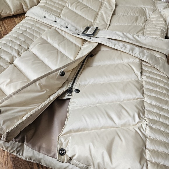 Brooks Brothers 346 Size 14 Women Puffer Coat Goose Down Parka Beige Hood Belted - Picture 9 of 10